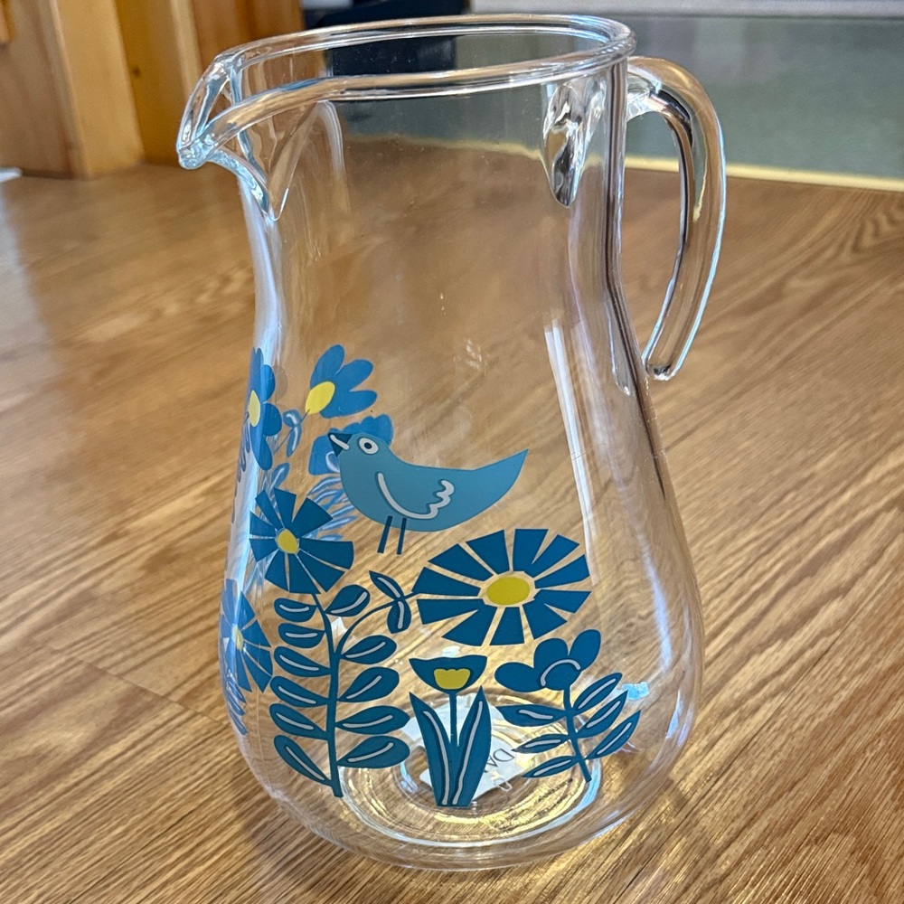 Dansk plastic Pitcher with Blue and Yellow Floral Design